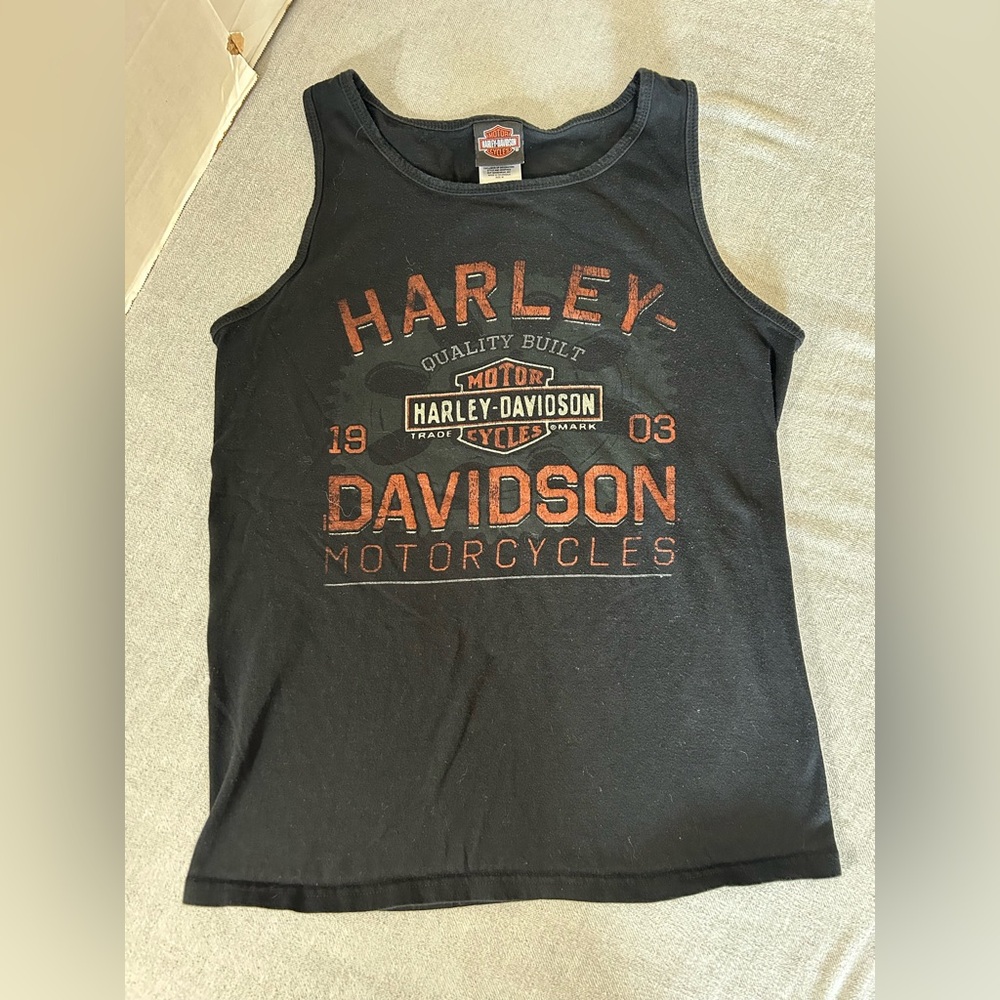 Harley-Davidson Motorcycles Black & Orange Graphic Tank Size Medium 100% Cotton